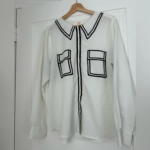 White Blouse with Unique Screenprint Details - Picture 1 of 3